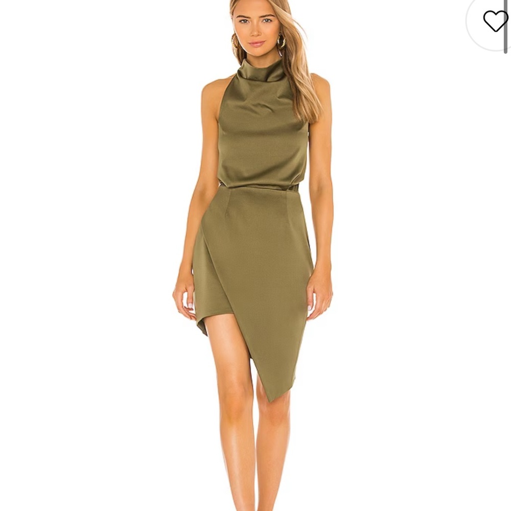 Elliatt Olive Asymmetric Halter Mini Dress